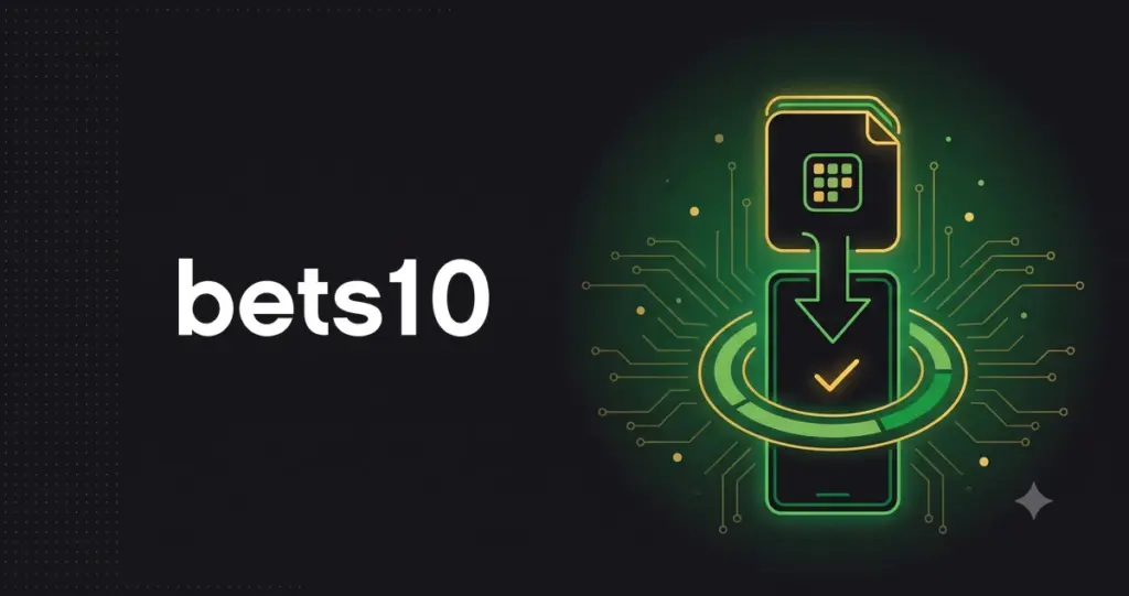 Bets10 APK dosyasının telefona indirilip kurulmasını gösteren temalı görsel